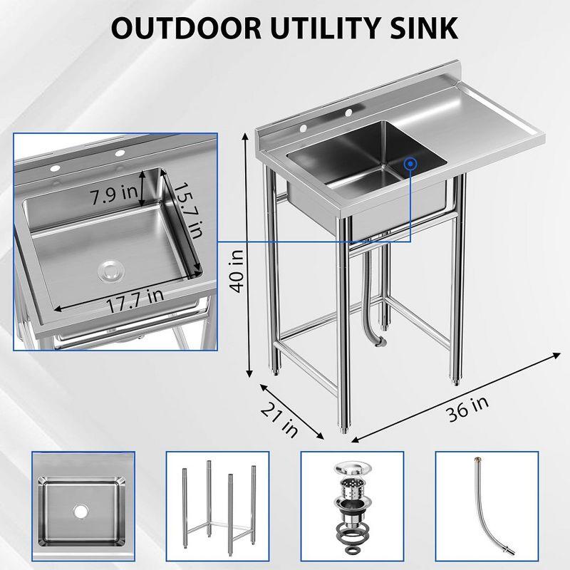 36 Inch Stainless Steel Single Bowl Freestanding Kitchen Sink with Worktop