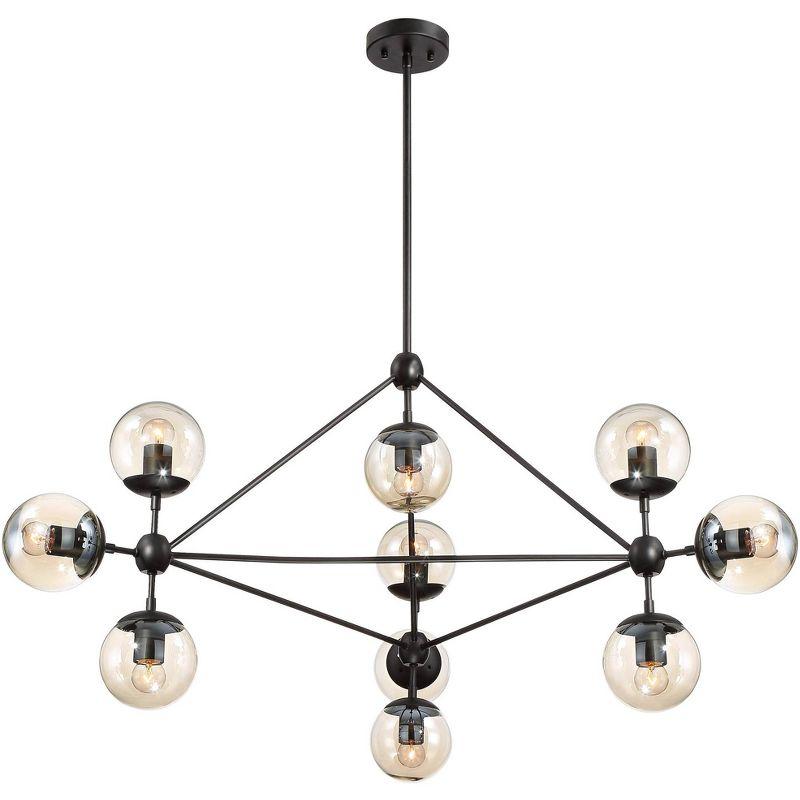 Possini Euro Design Gable Black Large Chandelier 41 1/2" Wide Mid Century Modern Cognac Glass Shade 10-Light Fixture for Dining Room Kitchen Island