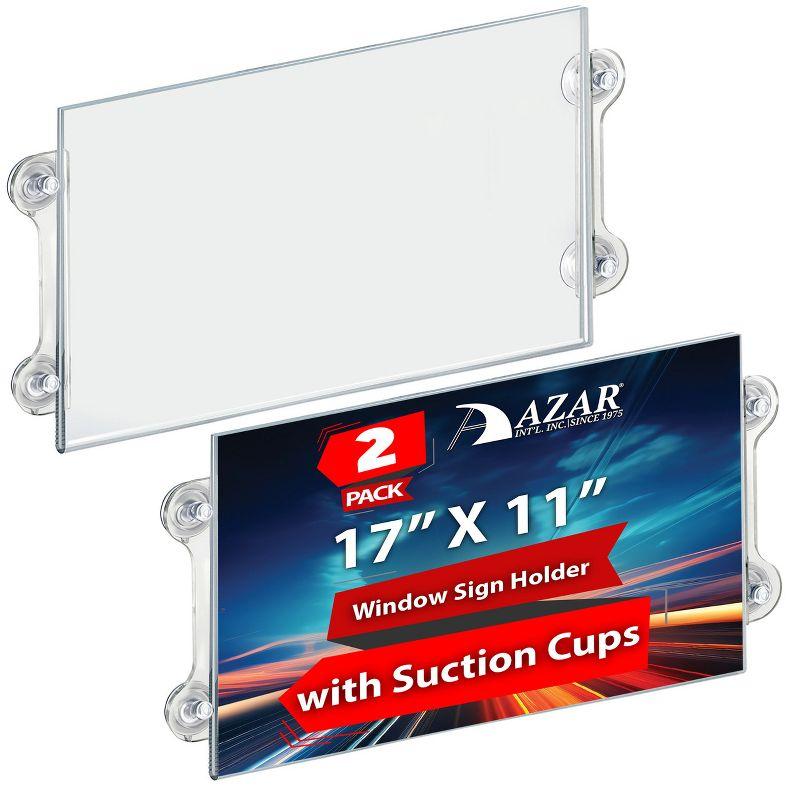 Azar Displays Clear Acrylic Window/Door Sign Holder Frame with Suction Cups 17''W x 11''H, 2-Pack (Set of 2)