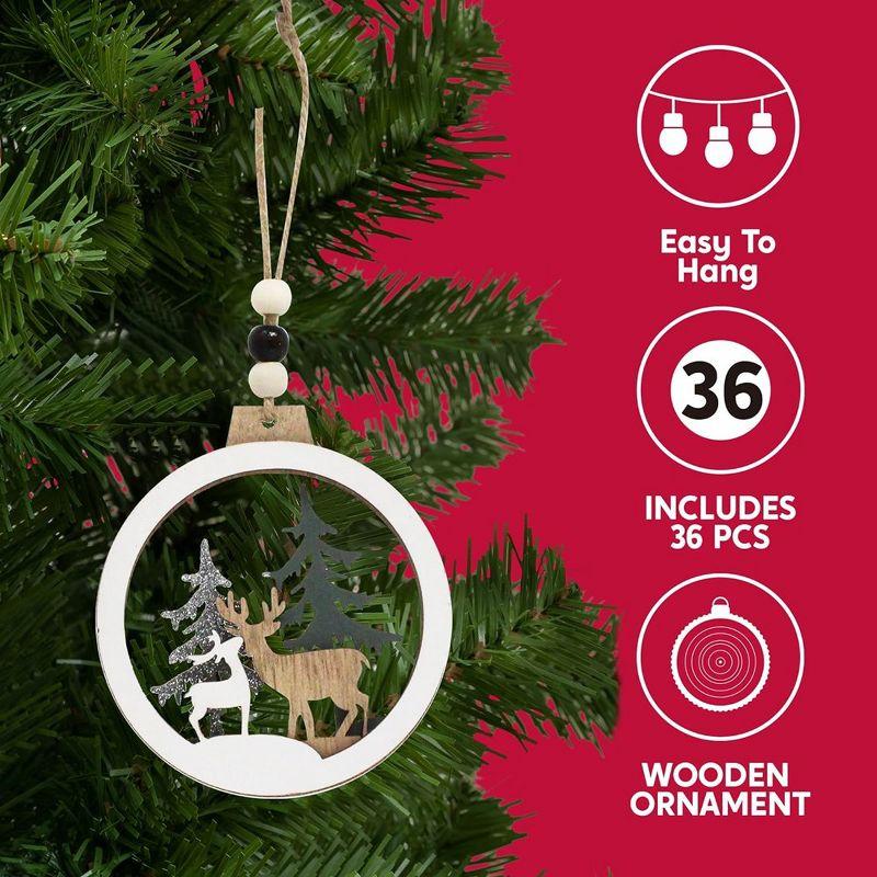 JOYFY 6pcs Christmas Hanging Ornaments Xmas Wooden Hanging Reindeer Ornament for Christmas Tree