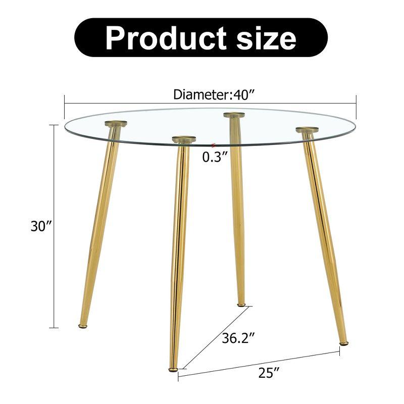 Round Glass Dining Table, 40 Inch Modern Minimalist Dining Table With Gold Plated Metal Legs, Non-Slip Rubber Pads, Golden