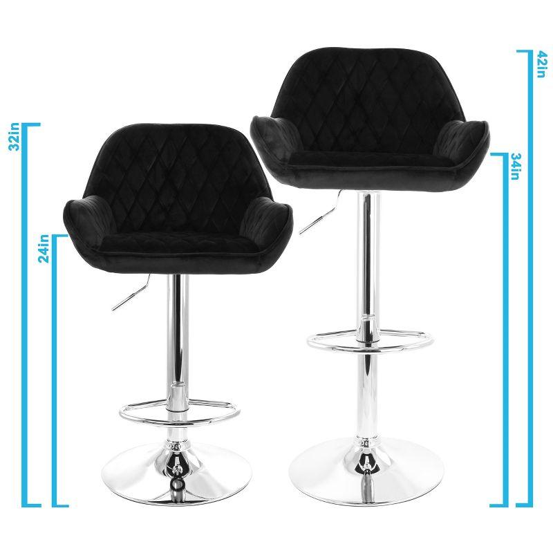 Elama 2 Piece Adjustable Velvet Bar Stool Set