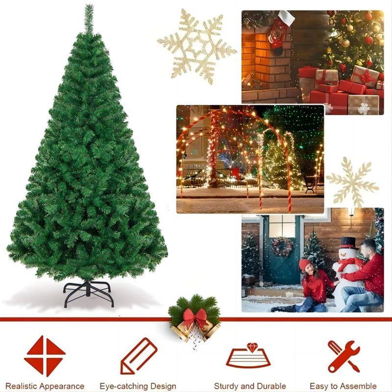 6 FT Artificial Christmas Tree Pine Hinged with 1000 Branch Tips and Sturdy Metal Base