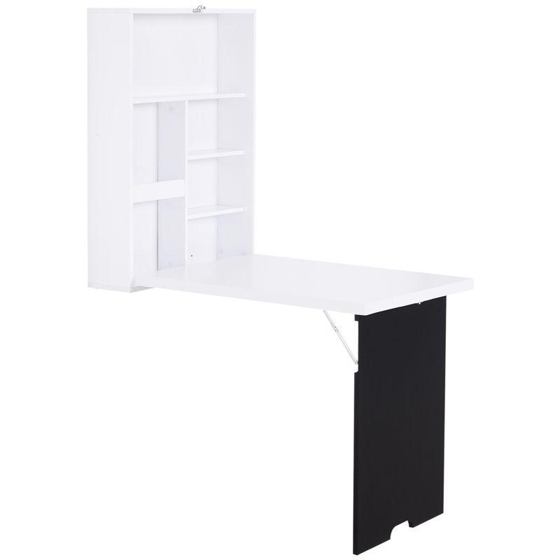 White Wall Mounted Foldable Desk with Blackboard and Shelves