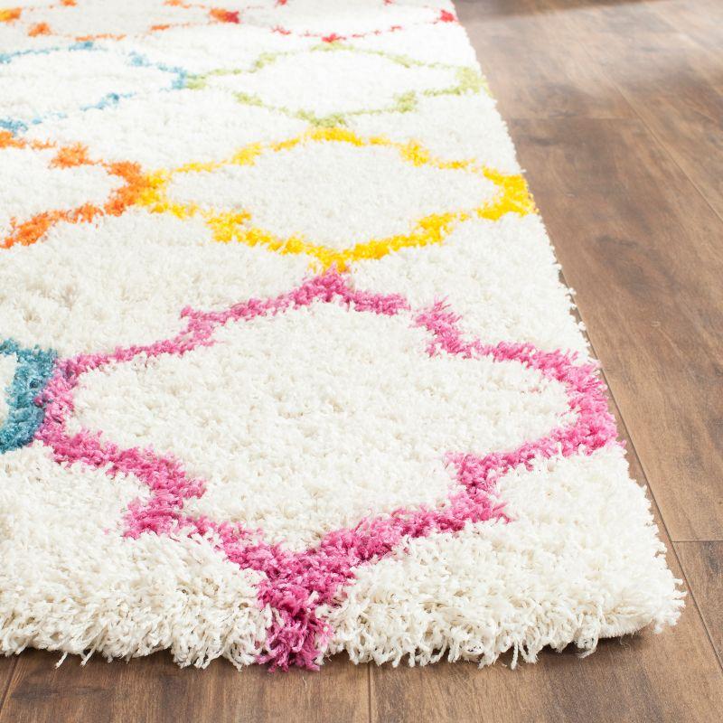 Ivory Multi Square Tufted Shag Kids Playroom Rug