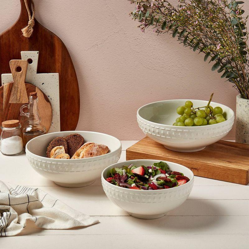 Ivory Dinnerware Tabletops Gallery 3 piece Serving Bowl Set Bloom Embossed White