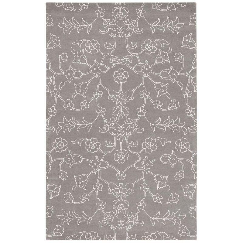 Ivory and Dark Grey Floral Wool 3' x 5' Area Rug