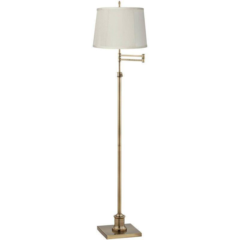 Westbury Adjustable Antique Brass Floor Lamp with Beige Drum Shade