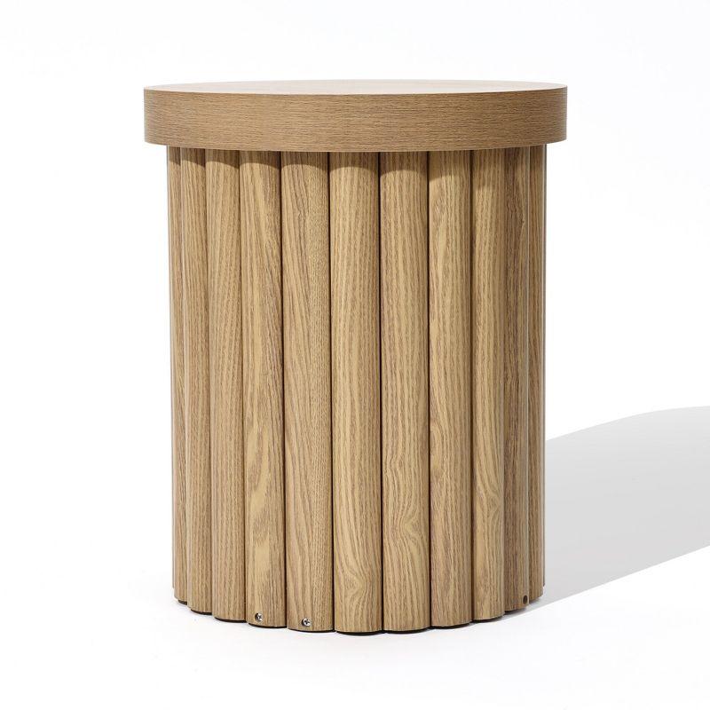 Oak Fluted Round Side Table with Drum Design