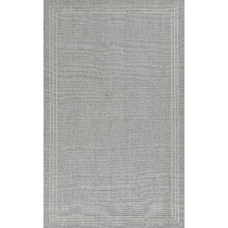 Momeni 3'6"x5'6" Oliver Striped Border Handloomed Area Rug Light Blue: Geometric Wool & Polyester, Low Pile, Indoor Use