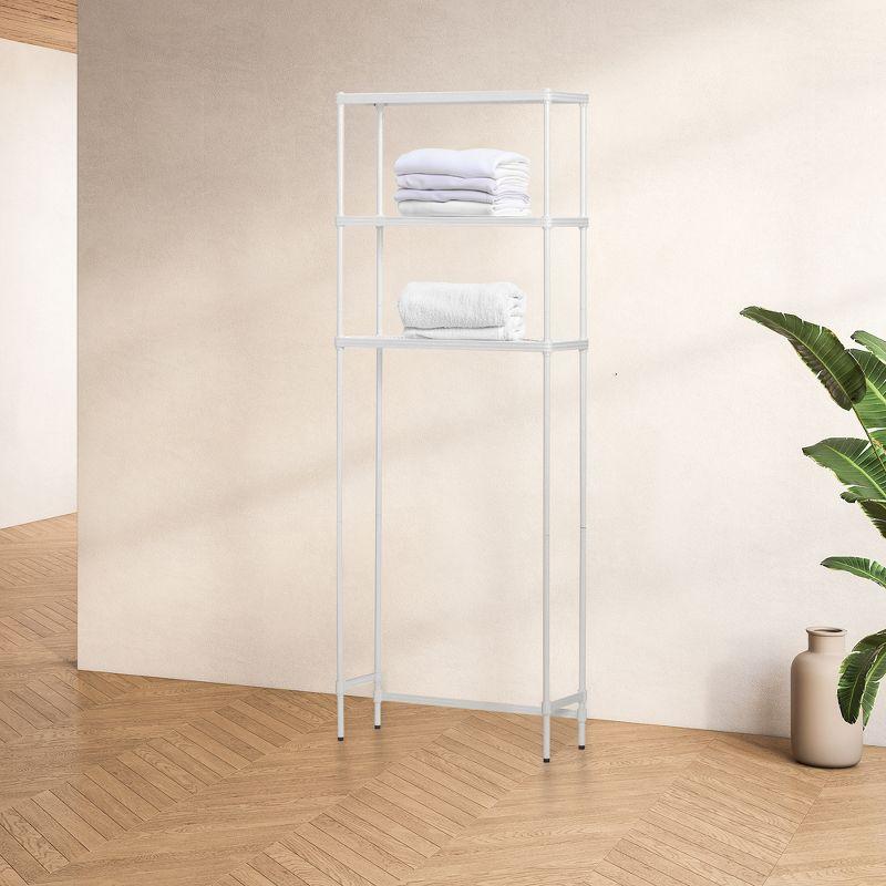 Design Ideas MeshWorks 3 Tier Full Size Metal Tower Bathroom Storage Shelving Unit Rack for Over the Toilet Organization, 26" x 9.8" x 70.3", White
