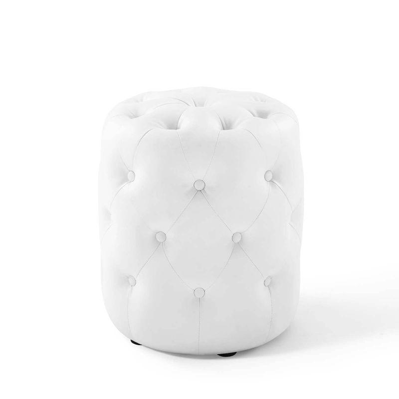 Amour Luxe Tufted Round Ottoman in Vegan White Leather