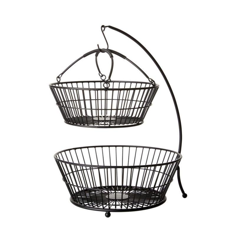 Black Iron 2-Tier Basket with Banana Hook