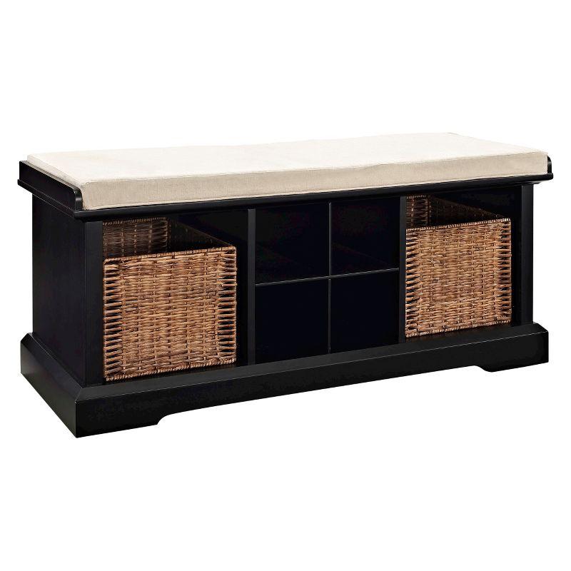 Elegant Brennan Black Entryway Bench with Wicker Storage Baskets