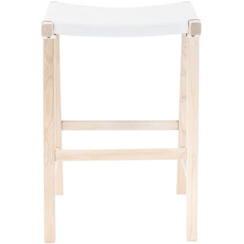 Sawhorse-Inspired White Leather and Natural Wood Counter Stool