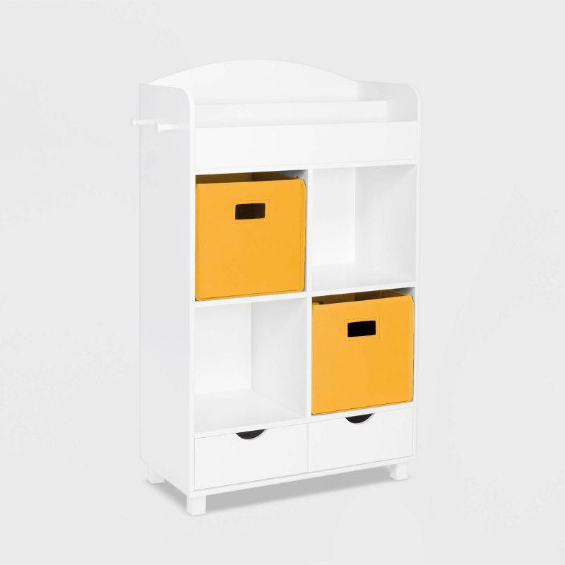 White Kids Bookshelf with Golden Yellow Storage Bins