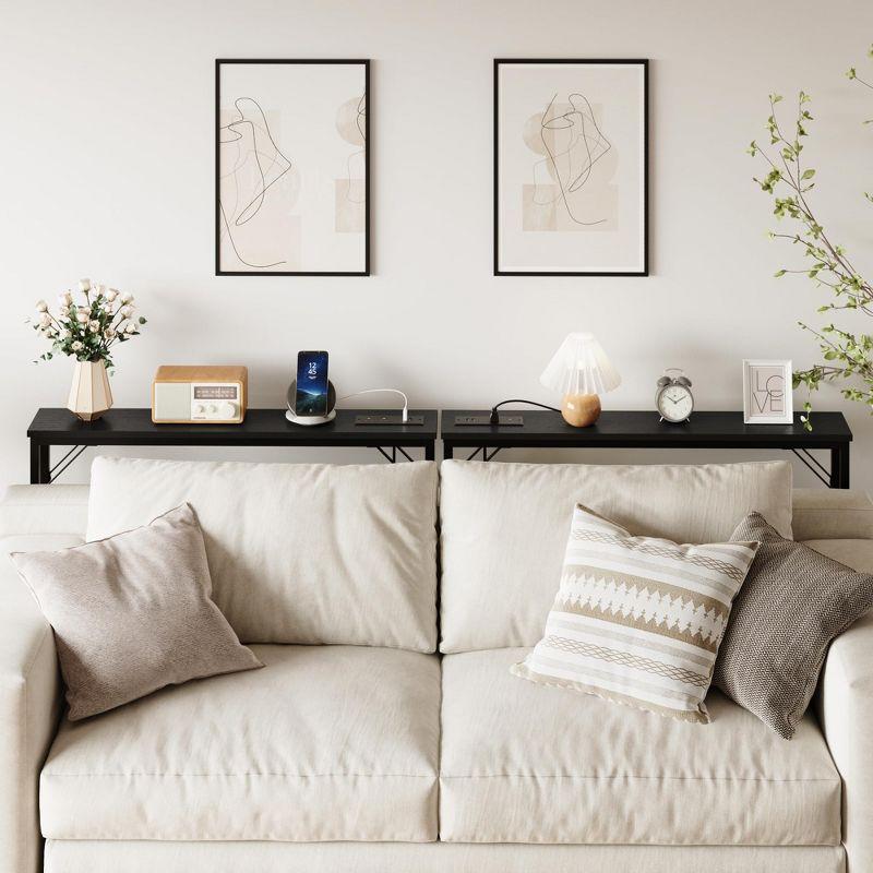 Garvee 5.9" Narrow Sofa Table with Outlets, Skinny Console Table with Storage, Slim Behind Couch Table for Living Room, Hallway, Foyer, Black