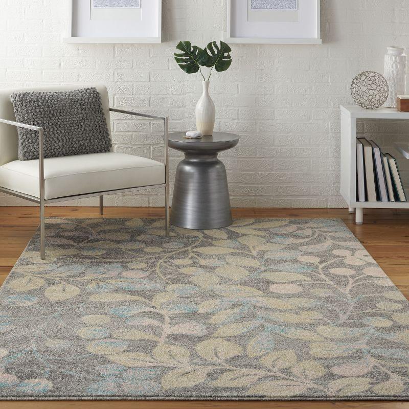 Nourison Tranquil 4' X 6' Grey/Beige Area Rug Contemporary Botanical Vine and Bloom by Nourison