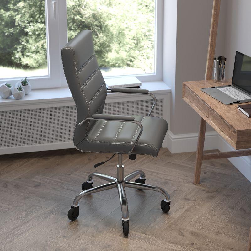 Gray LeatherSoft High Back Executive Swivel Office Chair with Chrome Frame