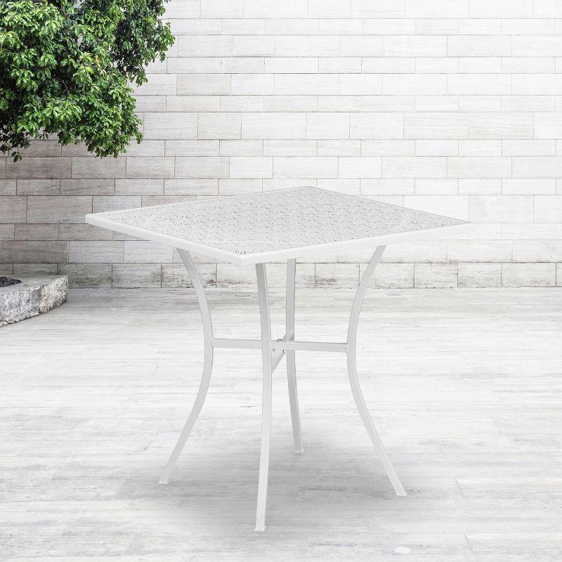 28'' Square White Steel Outdoor Patio Bar Table with Rain Flower Design