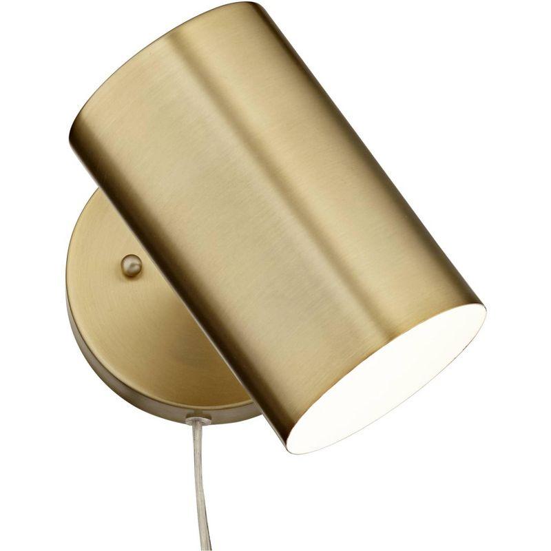 360 Lighting Carla Modern Wall Lamp Polished Brass Plug-in 5" Light Fixture Adjustable Cylinder Down Shade for Bedroom Reading Living Room Hallway