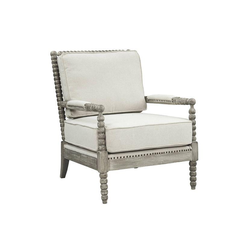 35" Saraid Accent Chair Beige Linen/Gray Oak Finish - Acme Furniture: Velvet Upholstery, No Assembly Required, Wood Frame