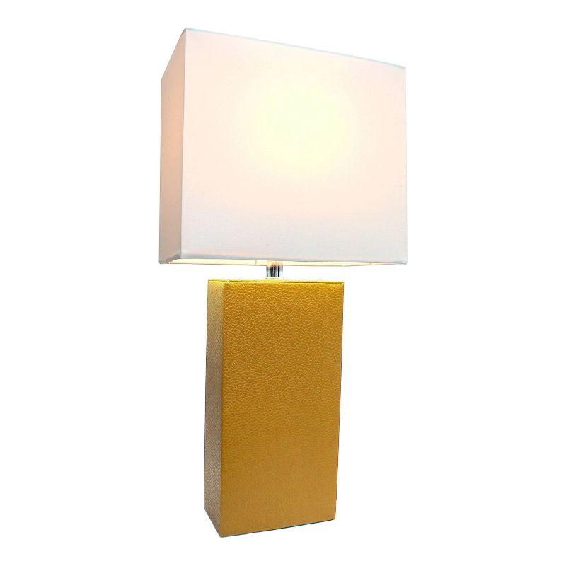 21" Lexington Leather Base Modern Home Decor Bedside Table Lamp with USB Charging Port and Fabric Shade Tan/White - Lalia Home: No Assembly