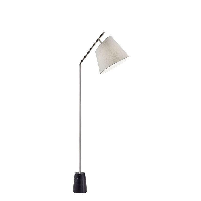 Classic Brushed Steel Arc Floor Lamp with White Linen Shade