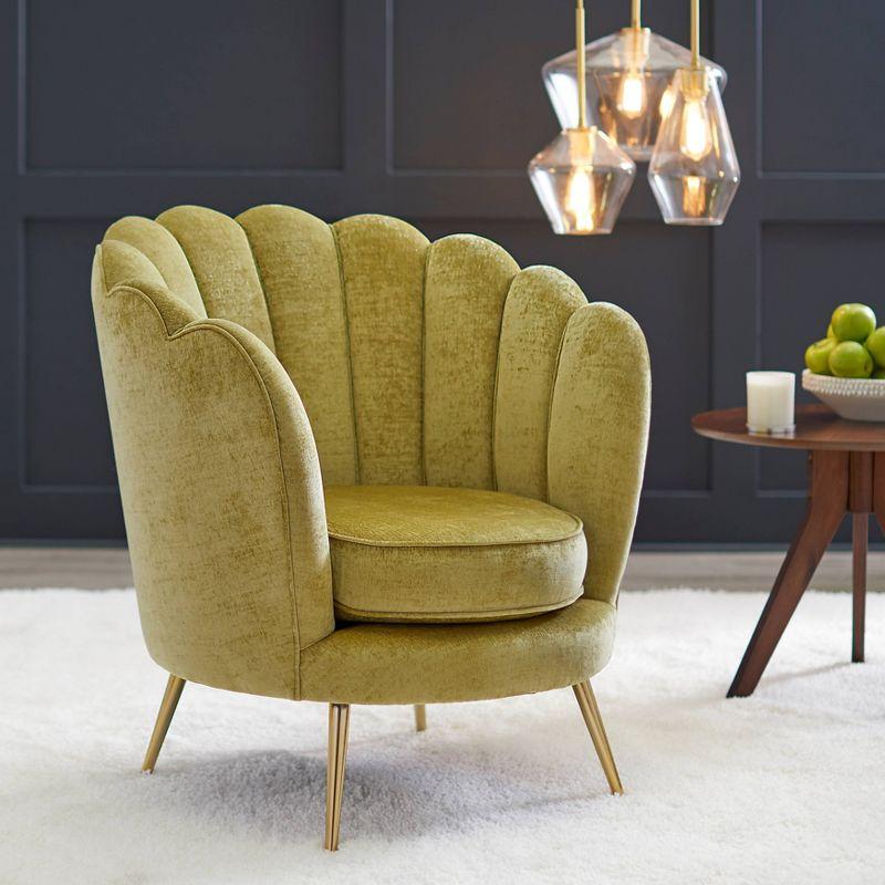 Citron Velvet Scalloped Back Chair with Gold Legs