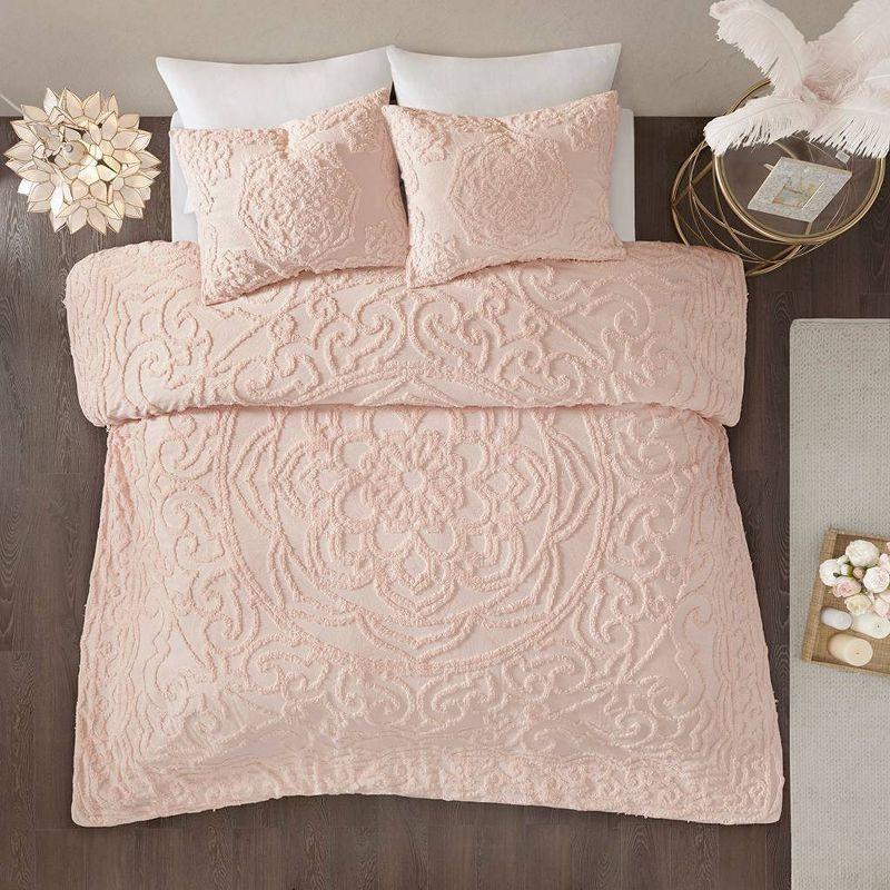 Laetitia Tufted Chenille Cotton 3 Piece Medallion Duvet Cover Set