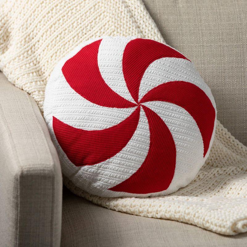 15"H Sullivans Christmas Peppermint Candy Pillow  Red-White