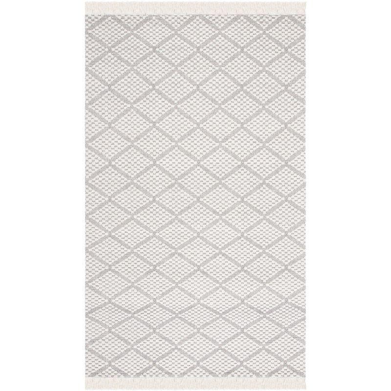 Ivory Round Flat Woven Handmade Wool Rug, 47"