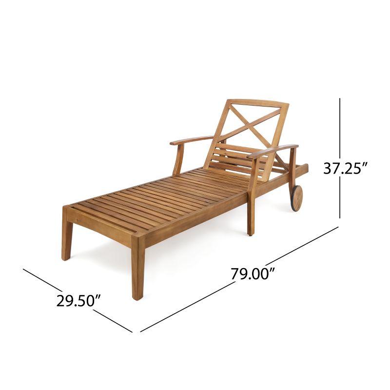 Perla Acacia Chaise Lounge - Teak/Cream - Christopher Knight Home: Patio Furniture with Wheels