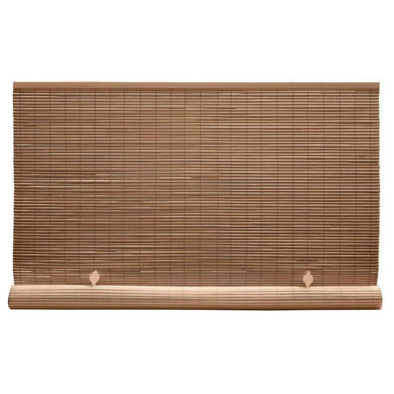 60" x 72" Outdoor Oval Vinyl Cord-Free PVC Rollup Blinds Woodgrain - Radiance: Light Filtering Shade for Patio