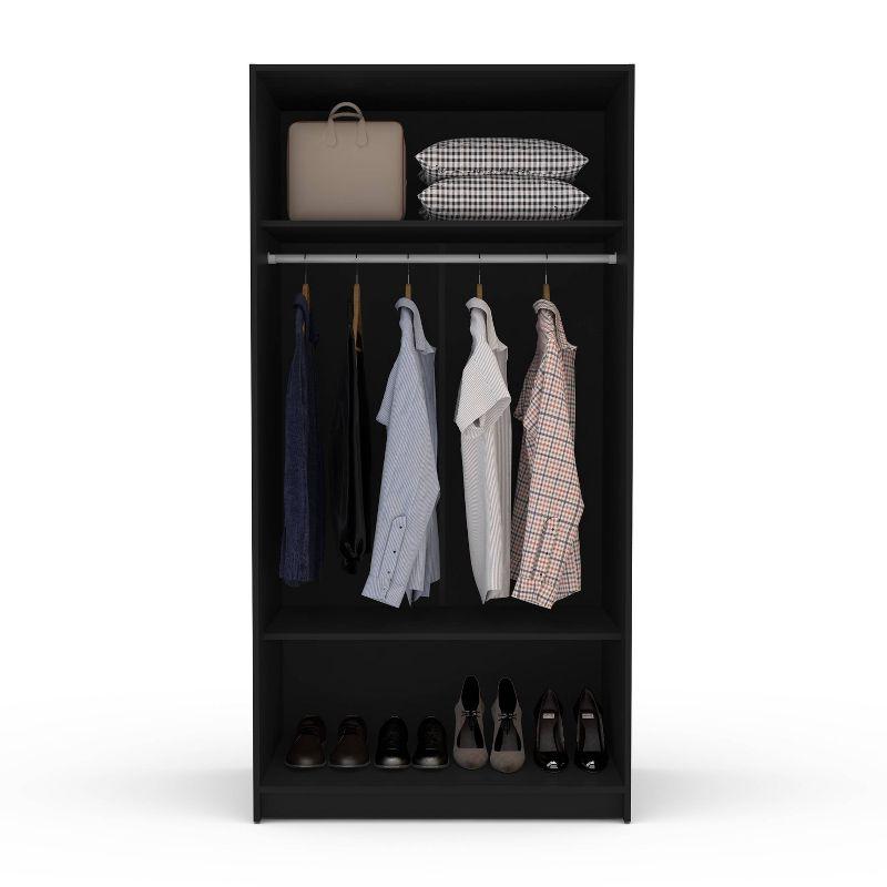 Denmark 2 Sliding Doors Clothing Armoire Black -Polifurniture: Modern Wardrobe Closet with Fixed Shelves