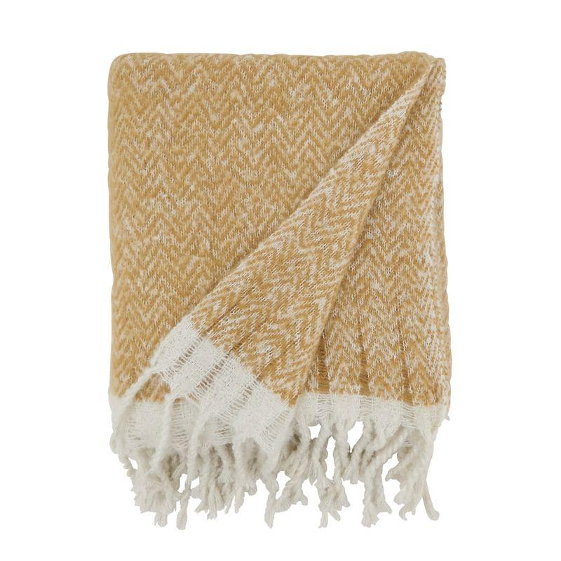 Saro Lifestyle Chic Faux Mohair Herringbone Fringed Throw