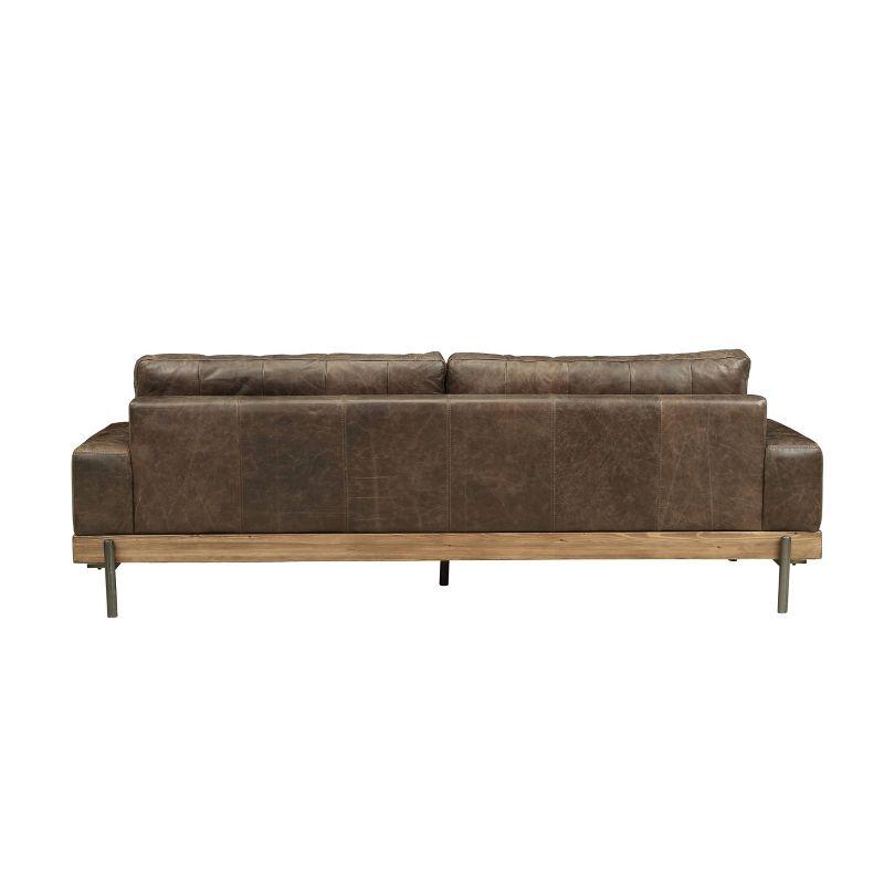 95" Silchester Sofa Distress Chocolate Top Grain Leather and Oak Finish - Acme Furniture