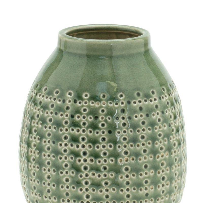 Green Terracotta Dimpled Decorative Vase 7.25"H