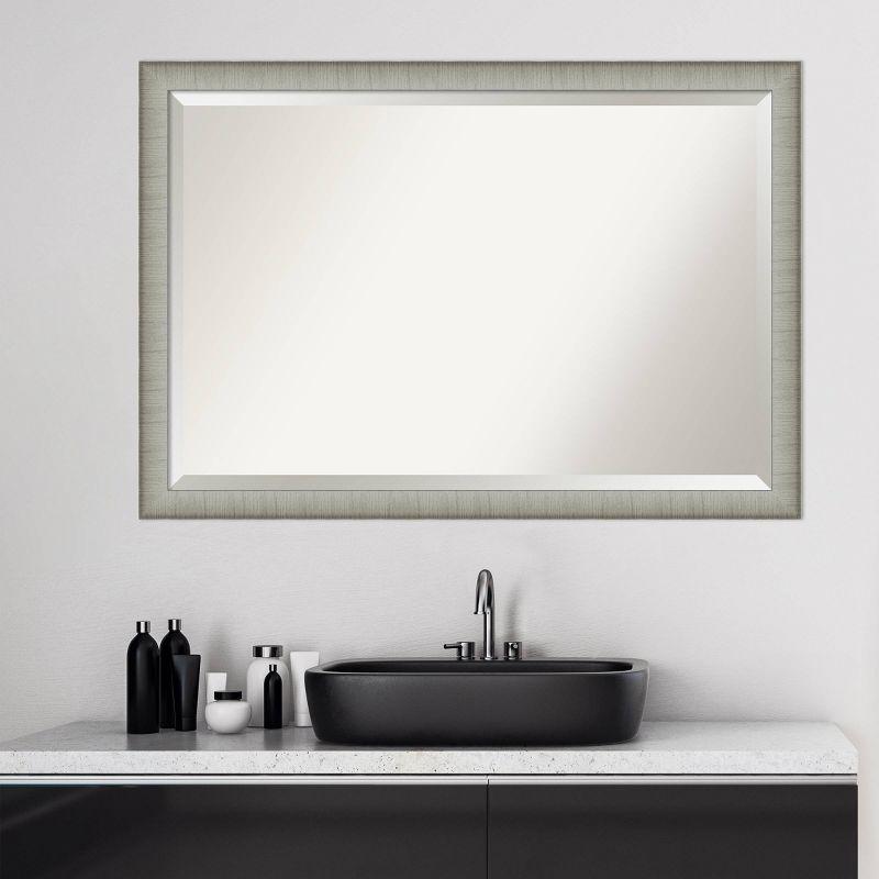 39" x 27" Elegant Brushed Framed Bathroom Vanity Wall Mirror Pewter - Amanti Art: Modern Rectangular Polystyrene Frame, No Assembly Required