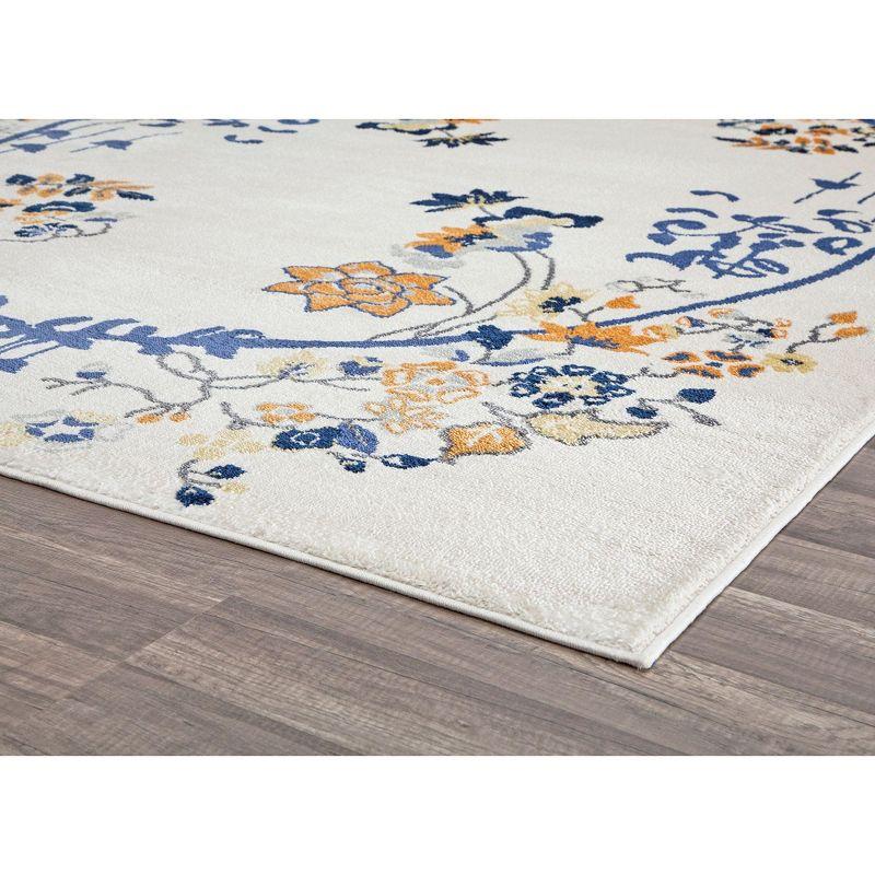 Gold Magnolia and White Floral Synthetic Area Rug, 2' x 4'