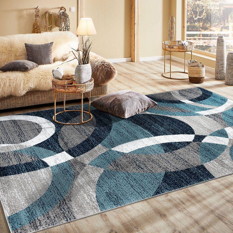 World Rug Gallery Geometric Circles Blue 5'3" x 7'3" Area Rug