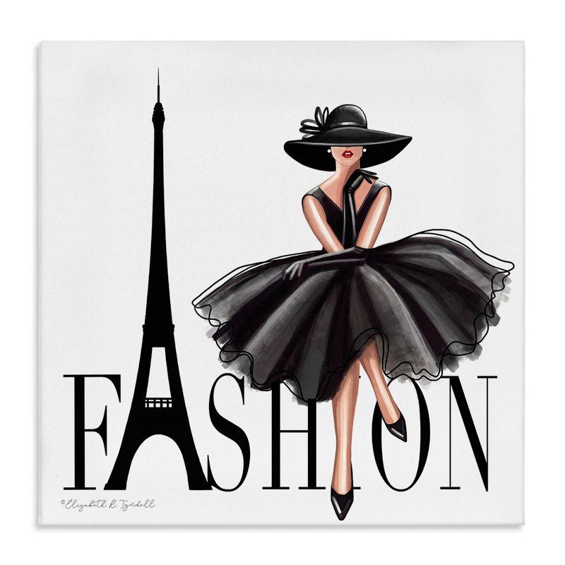 Parisian Fashion Illustration Black Dress Canvas Wall Art