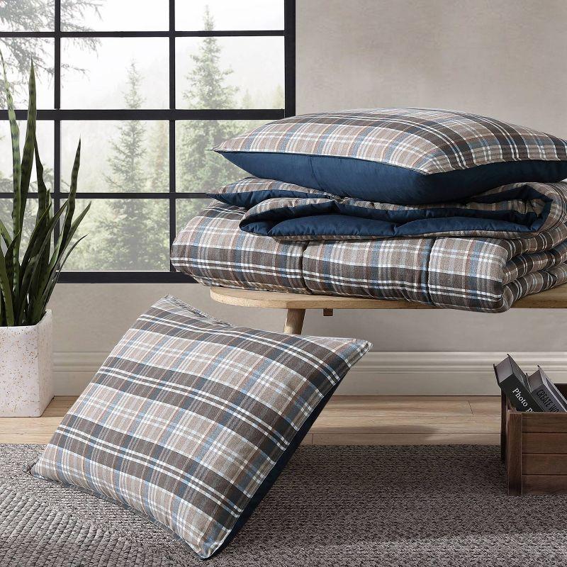 Eddie Bauer Rugged Plaid Brown Microsuede Reversible Duvet Cover Set