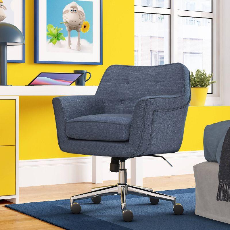 Style Ashland Home Office Chair Sanctuary Blue - Serta: Mid-Century, Adjustable, Twill Fabric