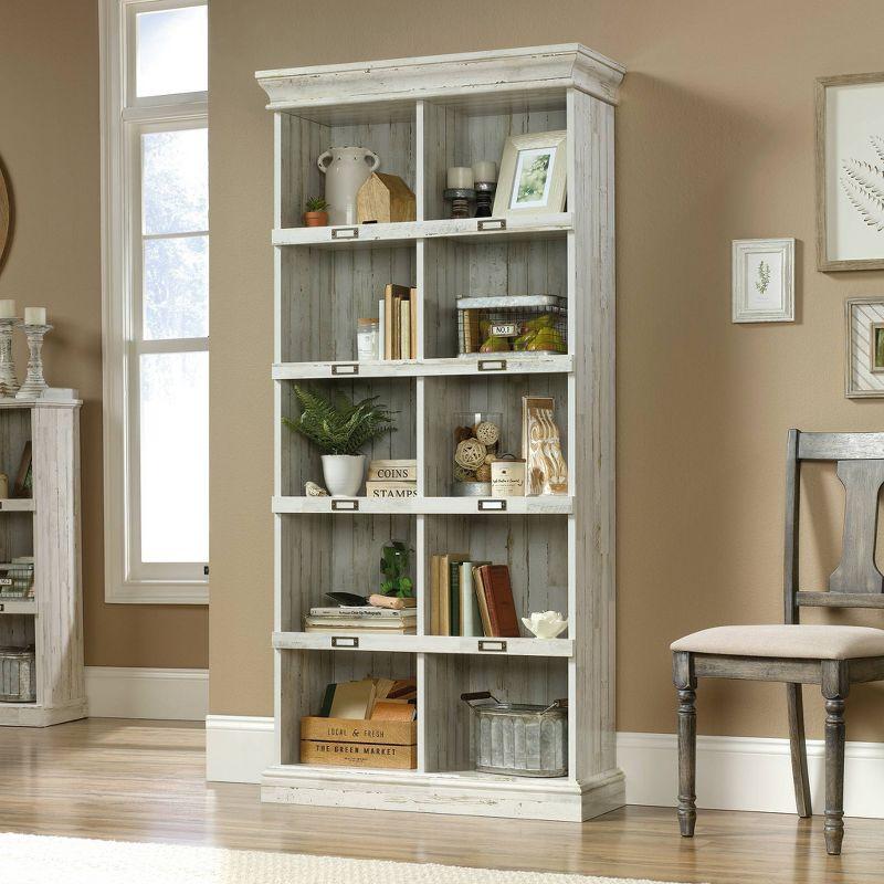 Elegant White Plank Wood Bookcase with 10 Cubbies and ID Labels