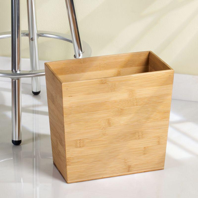 Compact Natural Bamboo Rectangular Wastebasket