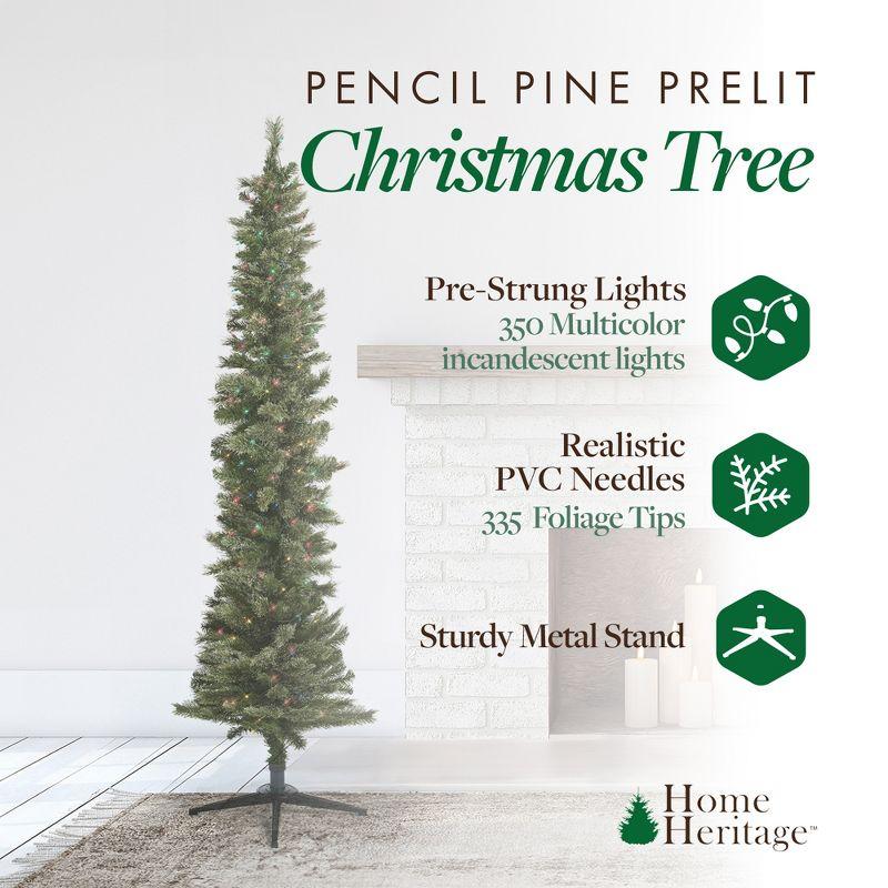 Home Heritage Pre-Lit Skinny Artificial Pine Christmas Tree with Lights and Foldable Stand