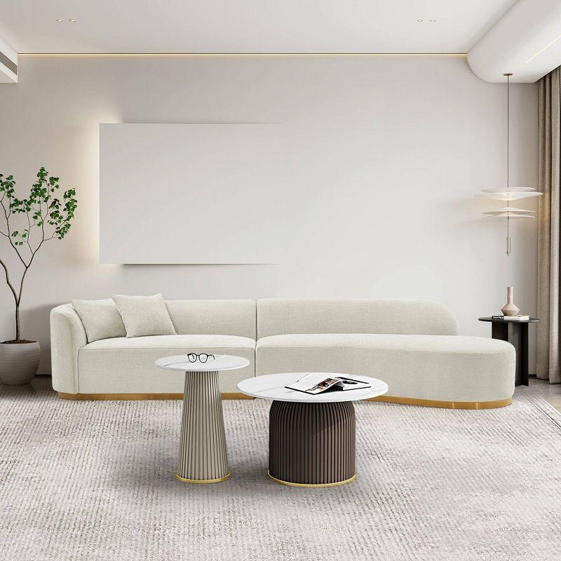 131.89" Daria Linen Upholstered Sofa Sectional with Pillows Ivory - Manhattan Comfort: Modern Modular, Pine Frame, Metal Legs