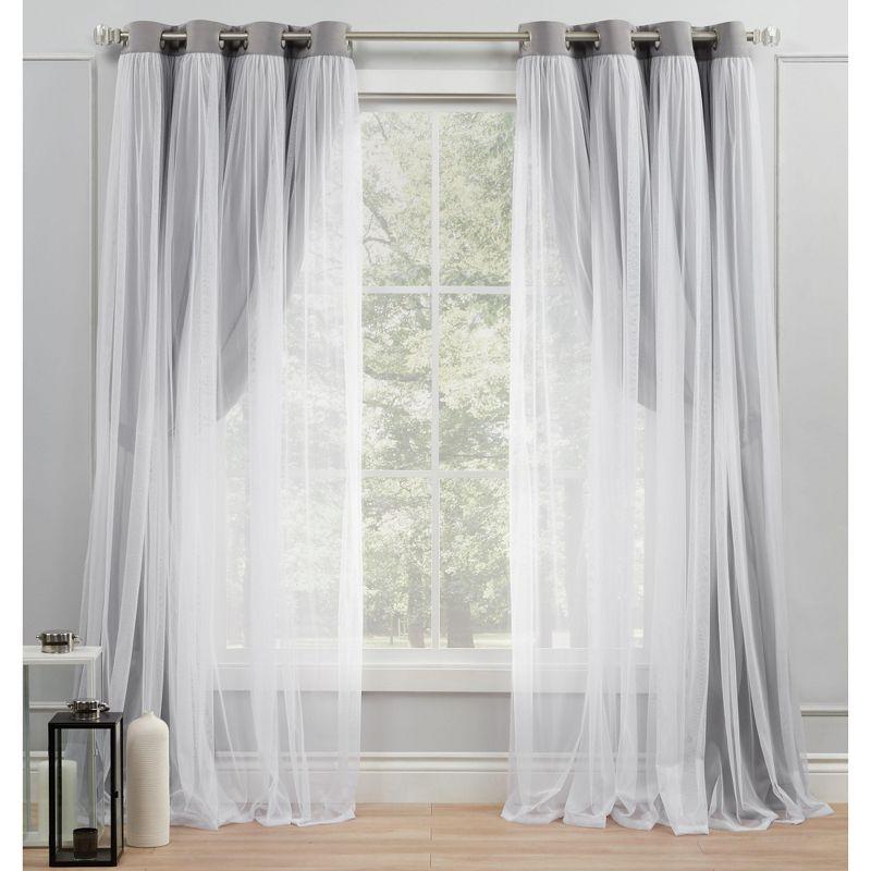 Soft Grey Double Layer Blackout and Sheer Grommet Curtains