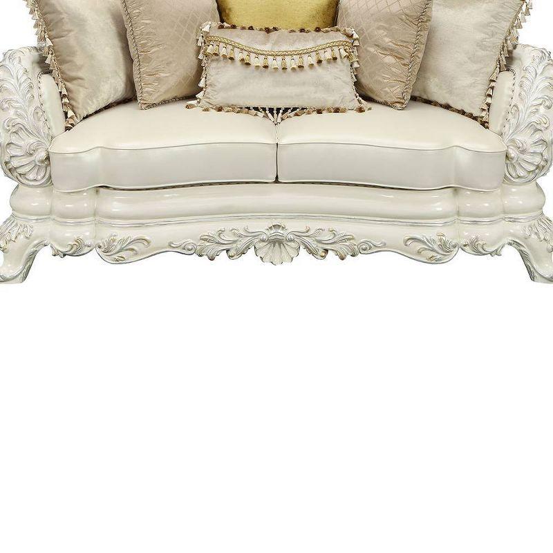 70" Adara Sofa White Synthetic Leather and Antique White Finish - Acme Furniture